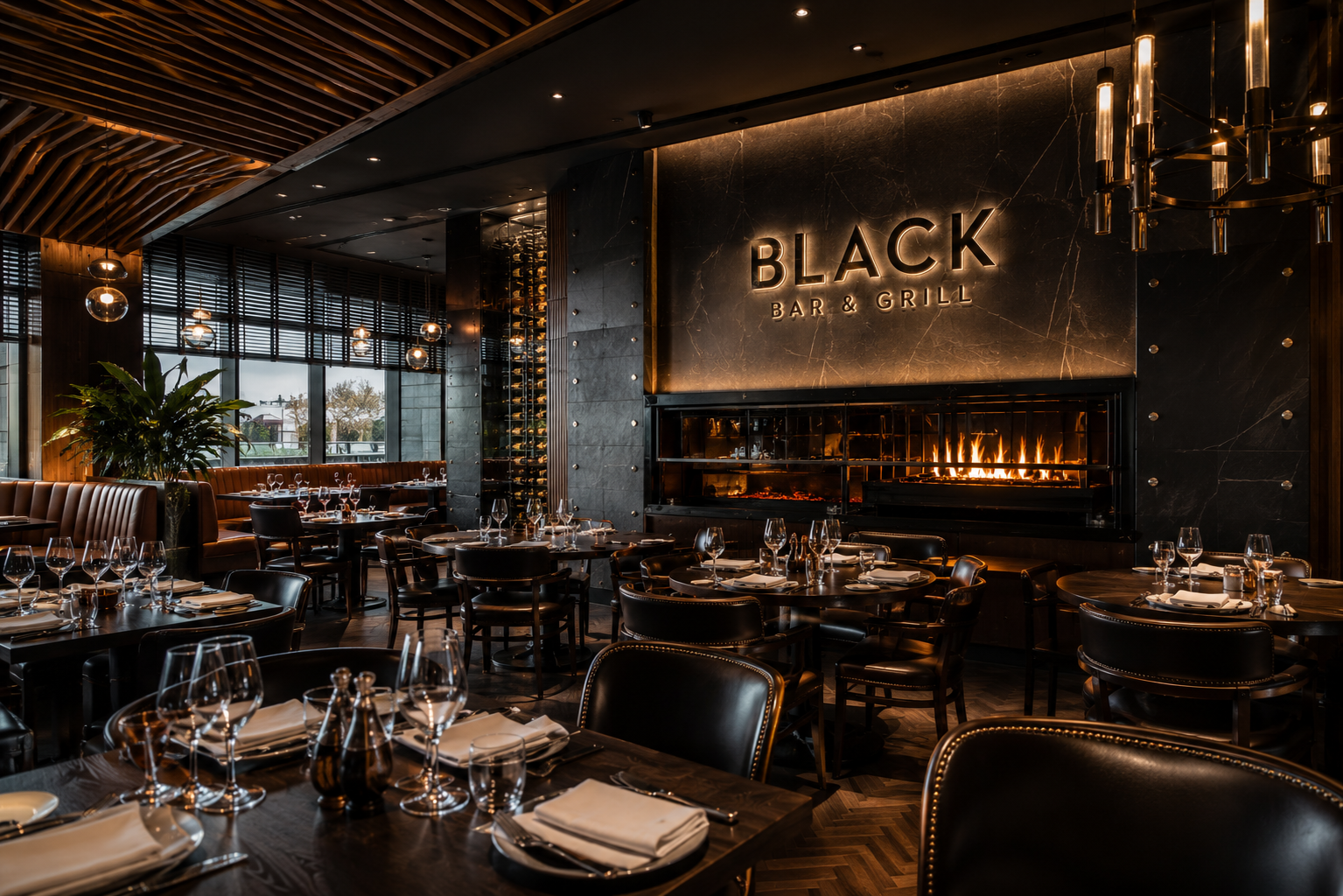 Luxury steakhouse interior at BLACK Bar and Grill